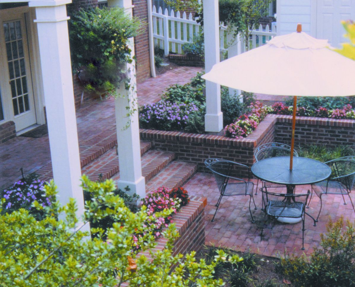 Brick planter box terraced courtyard